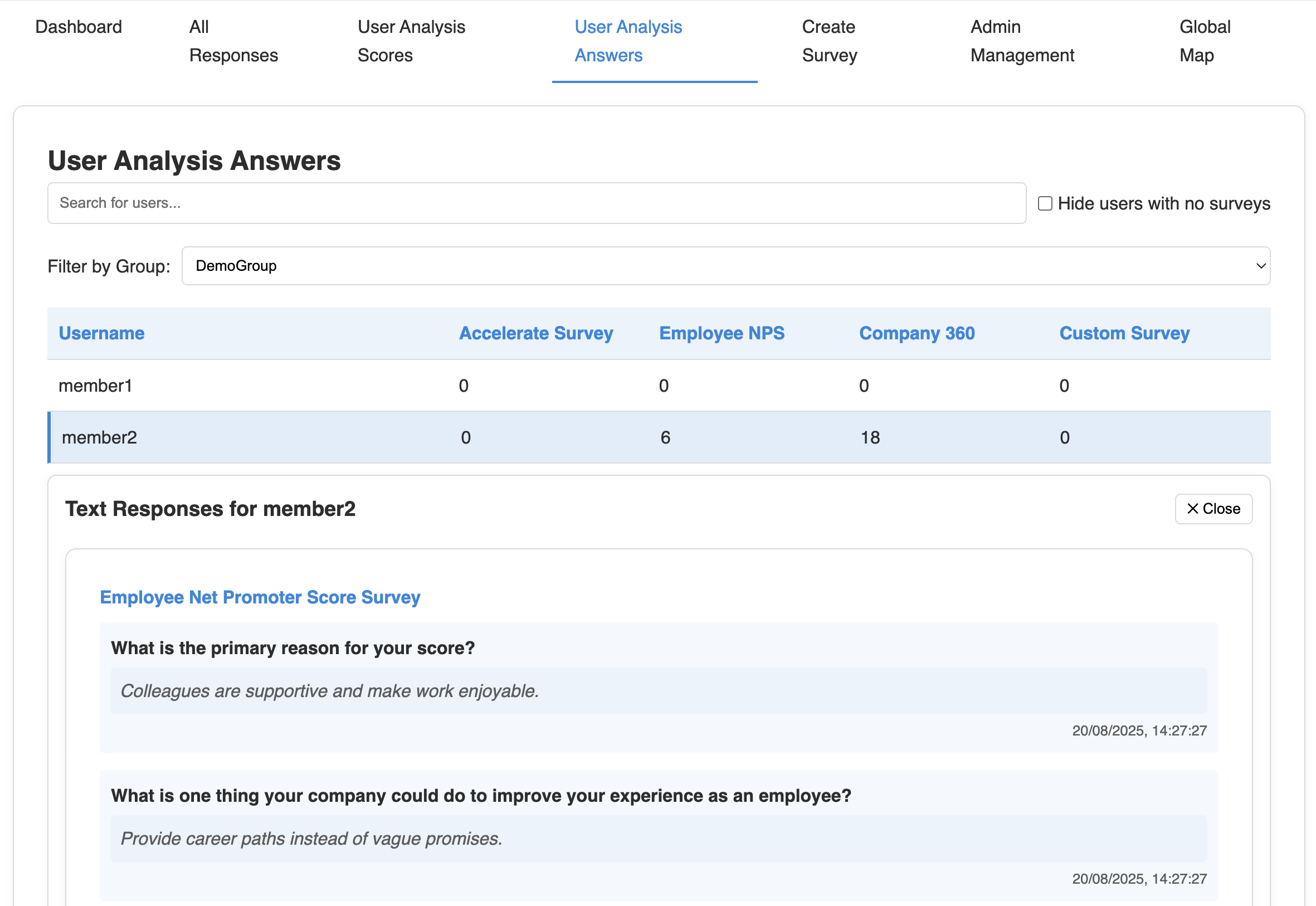 User or Group text responses
